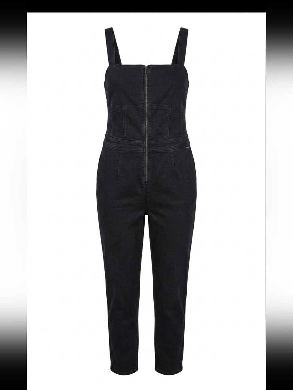 Guess - Black Denim Zip-Front Women's Overalls Jumpsuit